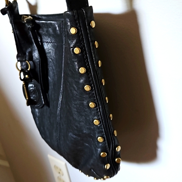 Fossil Black Leather Crossbody Bagwith Gold Studs - Picture 5 of 13